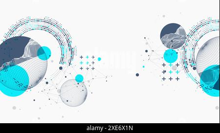Sphere  theme with connected lines in technology style background. Wireframe illustration. Abstract 3d grid design. Hand drawn. Stock Vector