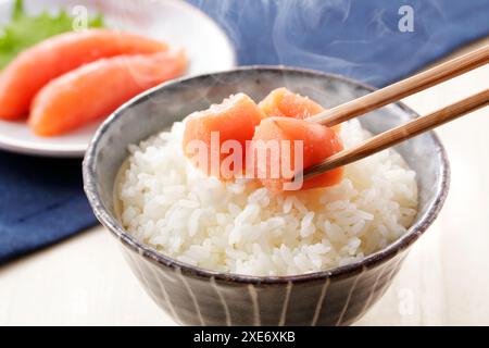 Cod Roe Rice Bowl Rice with cod roe on top Stock Photo - Alamy
