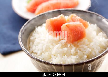 Cod Roe Rice Bowl Rice with cod roe on top Stock Photo - Alamy