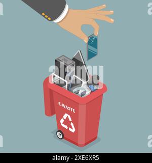 3D Isometric Flat  Conceptual Illustration of Electronic Waste, E-waste Sorting, Collection and Recylcing 3D Isometric Flat  Con Stock Photo