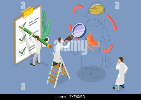 3D Isometric Flat  Conceptual Illustration of Gut Brain Connection, Human Organ Interaction and Cooperation 3D Isometric Flat  C Stock Photo