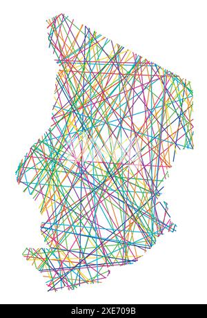 Abstract map of Chad showing the country with random crossing colored lines like a spider web Stock Vector