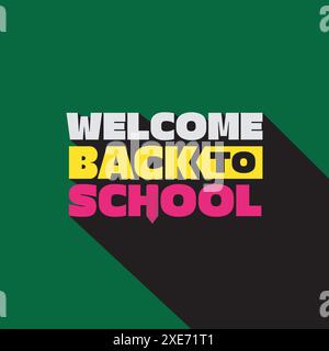 Welcome back to school modern typography template design. Back to school poster, banner, greeting card, sticker. Kids lettering vector illustration. Stock Vector