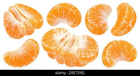 Tangerine segments, peeled mandarins isolated on white background Stock Photo