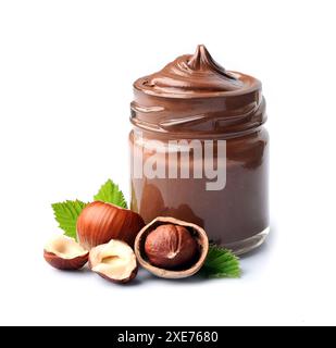 Hazelnuts splash. Chocolate cream. Stock Photo