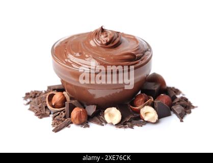 Chocolate creamy with chocolate and filbert nuts. Chocolate butter. Stock Photo