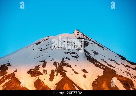 Close up of the summit of Mount Taranaki at sunset, North Island, New ...