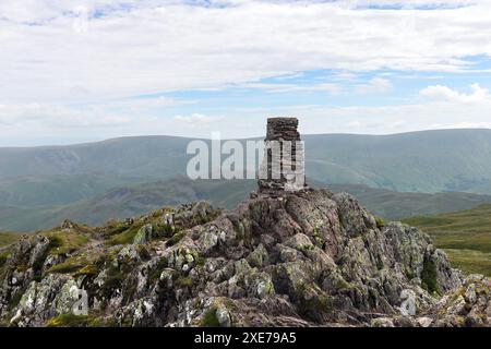 The summit trig point on Place Fell, Lake District, Cumbria, UK Stock Photo