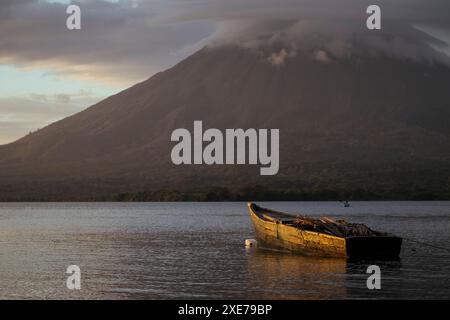 View of Concepcion Volcano at sunset, Ometepe Island, Rivas State, Nicaragua, Central America Stock Photo