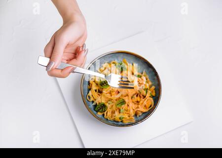 Italian spaghetti on fork close up Stock Photo