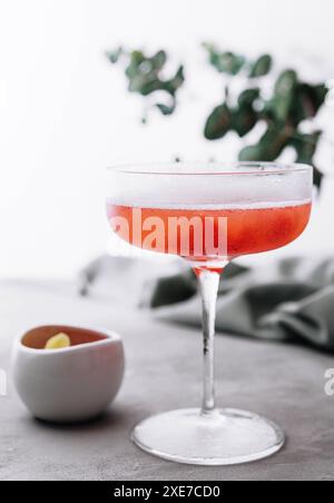 Refreshing strawberries summer drink with champagne Stock Photo