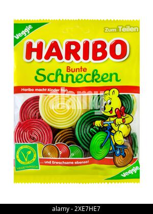 Hamburg, Germany -  June 22 2024:  Bunte Schnecken Haribo isolated on white background Stock Photo