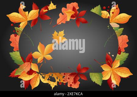 Fall sale, banner poster on black background. Black Friday. On the background leaves. Stock Vector