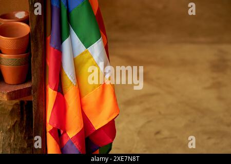 Close-up of a wiphala flag at an artisans' fair in northern Argentina. Copy space Stock Photo