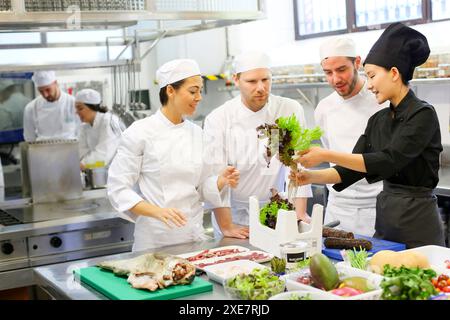 Chefs, Cooks in cooking school, Cuisine School, Donostia, San Sebastian, Gipuzkoa, Basque Country, Spain, Europe Stock Photo
