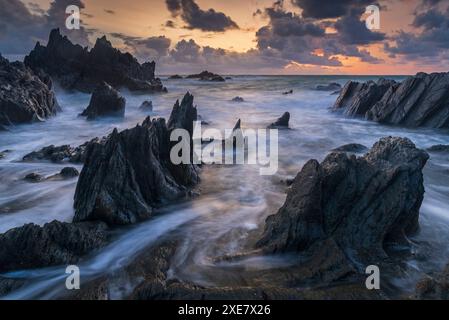 Sunset over the dramatic coast of North Devon, England. Summer (August) 2018. Stock Photo