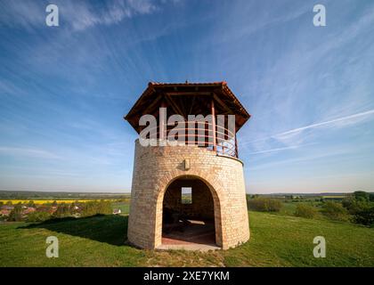 Istvan Hill lookout tower in Bogote town, Hungary. Amazing lookout for argriculture fields in Vas county Stock Photo