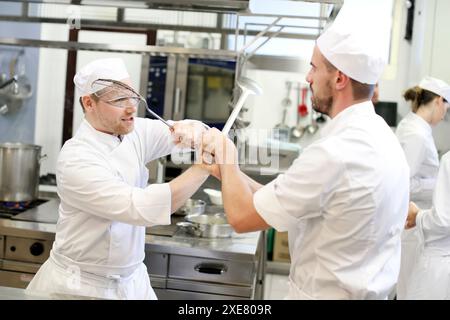 Chefs, Cooks in cooking school, Cuisine School, Donostia, San Sebastian, Gipuzkoa, Basque Country, Spain, Europe Stock Photo