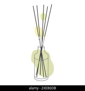 Aromatherapy. Aroma diffuser with Bamboo sticks. Vector Linear Illustration with Abstract color Shapes. Aromatic essential oil. Line art Home Perfume Stock Vector