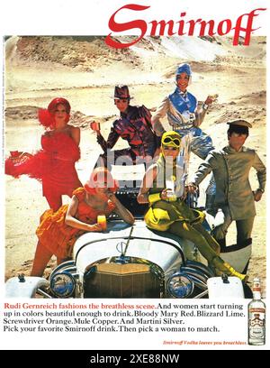 1968 Smirnoff vodka ad - Rudi Gernreich fashions - "Picj your favorite Smirnoff drink. Then pick a woman to match" Stock Photo
