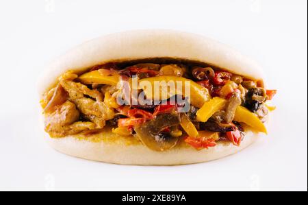 Pita stuffed with chicken, mushrooms, onions and peppers Stock Photo