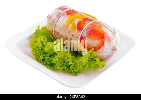 Meat jelly or brawn on white plate Stock Photo