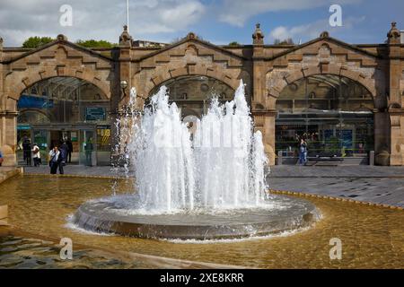 The fountain on the Sheaf Square in front of Sheffield station. South Yorkshire. England Stock Photo