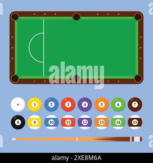 Snooker pool vector icon. Snooker table vector illustration. Snooker Pool table set illustration Stock Vector