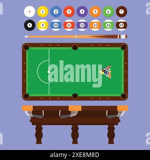 Snooker pool vector icon. Snooker table vector illustration. Snooker Pool table set illustration Stock Vector