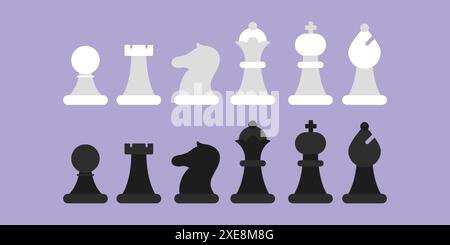 Chess pieces vector icons set. Chess Board game pieces. Horse Pawn Bishop Queen King Stock Vector