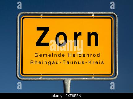 Zorn town sign, municipality of Heidenrod, Rheingau-Taunus district, Hesse, Germany, Europe Stock Photo