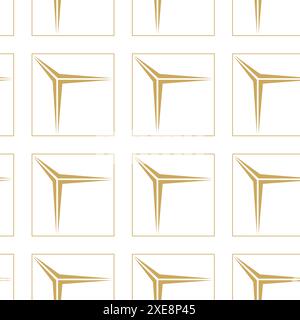 Abstract geometric pattern with squares, stripes, lines. Seamless vector background. White and gold ornament. Modern reticulated graphic design. Stock Photo