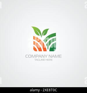 Natural Organic logo. Farmer products emblem. Leaves logo vector design Stock Vector