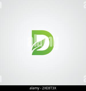 Abstract letter D with natural leaf logo template. Stock Vector
