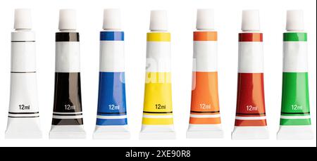 Set of acrylic paint tubes isolated on white background Stock Photo