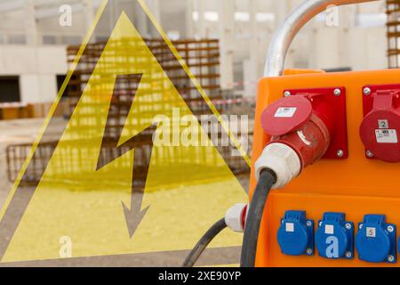 Attention, site power distributor on the construction site Stock Photo