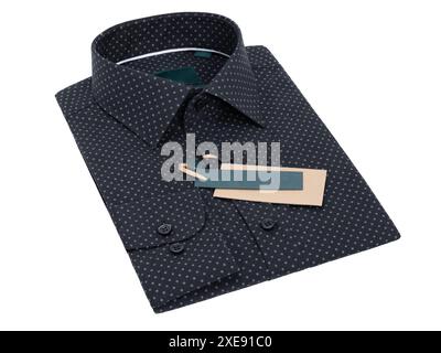 Black folded long sleeve men's shirt isolated on white background Stock Photo