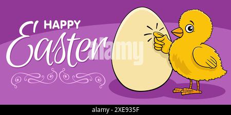 Cartoon Easter Chick knocking on an egg greeting card Stock Photo