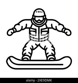 snowboarding icon or modern line symbol. Vector line art and icon design with bold outline. Black and white Pixel Perfect minimalistic symbol isolated Stock Vector
