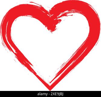 Red love heart made of rough strokes isolated over white background for Valentine s Day, wedding or other love purpose. Hand drawing vector illustrati Stock Vector
