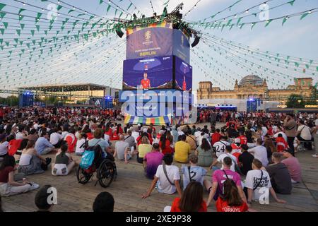 Berlin, Germany. 26th June, 2024. Fans during the Group F match of the European Football Championship: Turkey vs Czechia, in Fan Zone in Berlin, Germany, on June 26, 2024. Credit: Ales Zapotocky/CTK Photo/Alamy Live News Stock Photo