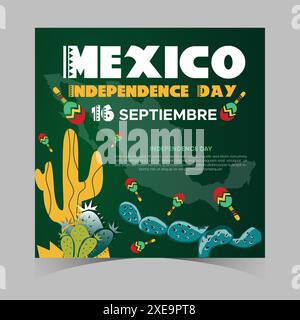 September 16 Mexico Independence Day Web Banner and Background. Mexican National Day Celebrations Banner With Mexico Flag For Social Media Cover ads Stock Vector