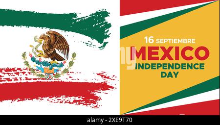 September 16 Mexico Independence Day Web Banner and Background. Mexican National Day Celebrations Banner With Mexico Flag For Social Media Cover ads Stock Vector