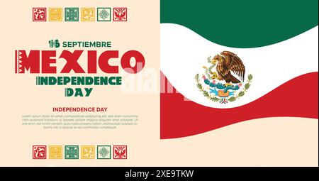 September 16 Mexico Independence Day Web Banner and Background. Mexican National Day Celebrations Banner With Mexico Flag For Social Media Cover ads Stock Vector