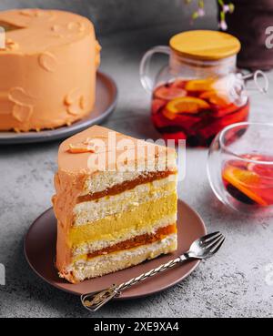 Delicious mango and passion fruit mousse cake Stock Photo