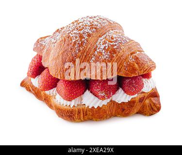 Strawberry and fresh cream croissant isolated Stock Photo