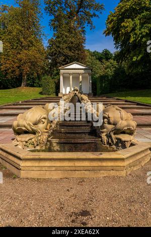 View of fountain in Neuwerkgarten in Gottorf Castle in Schleswig, Germany. Stock Photo