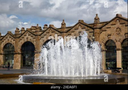 The fountain on the Sheaf Square in front of Sheffield station. South Yorkshire.  England Stock Photo