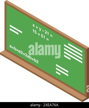Green school blackboard showing mathematical formulas isometric view isolated on white background Stock Vector