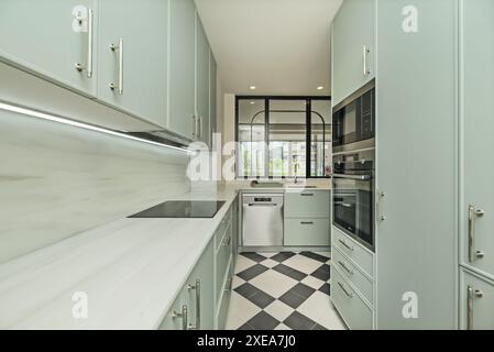 LED strip lights can be used under cabinets or on shelves to create a cozy ambiance and highlight design elements Stock Photo